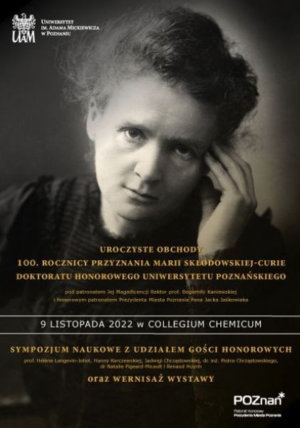 plakta z wizerunkiem Marii Curie-Skłodowskiej