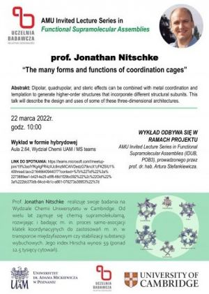 Wykład na Wydziale Chemii- Prof. Jonathan Nitschke - 22.03
